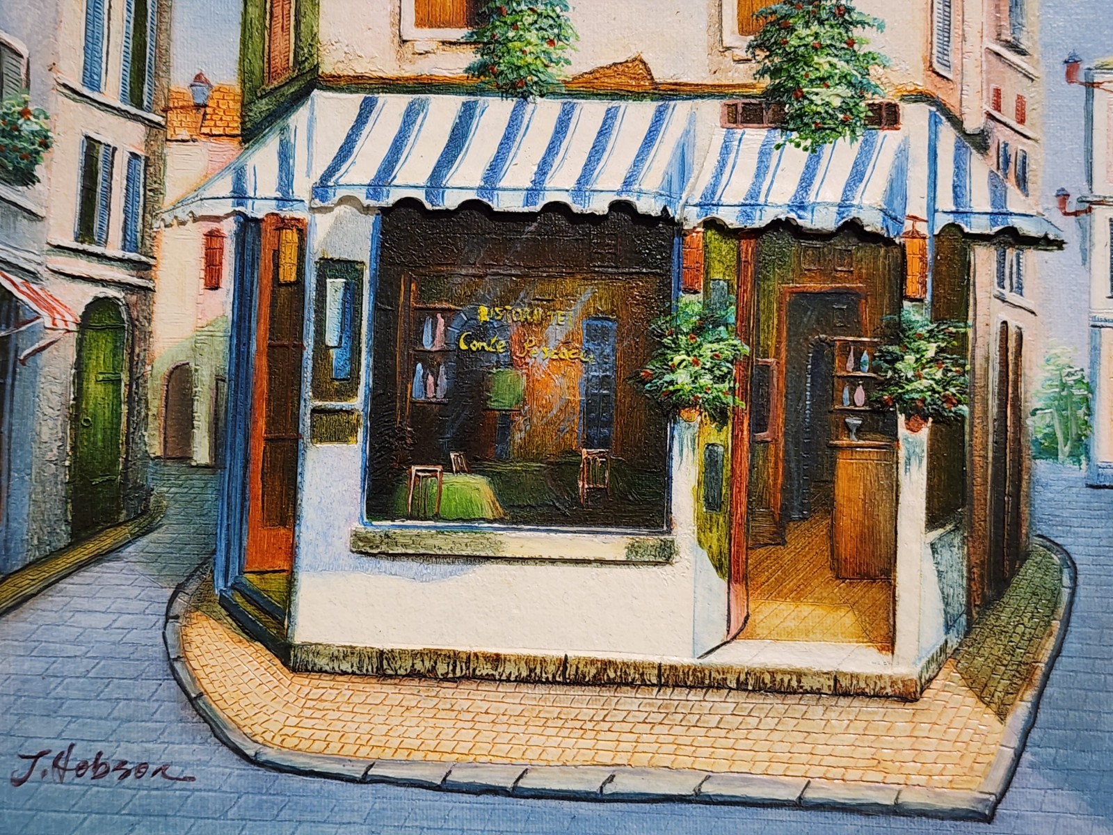 Ristorante Conte Pescaor Oil Painting On Canvas By J. Hobson Framed