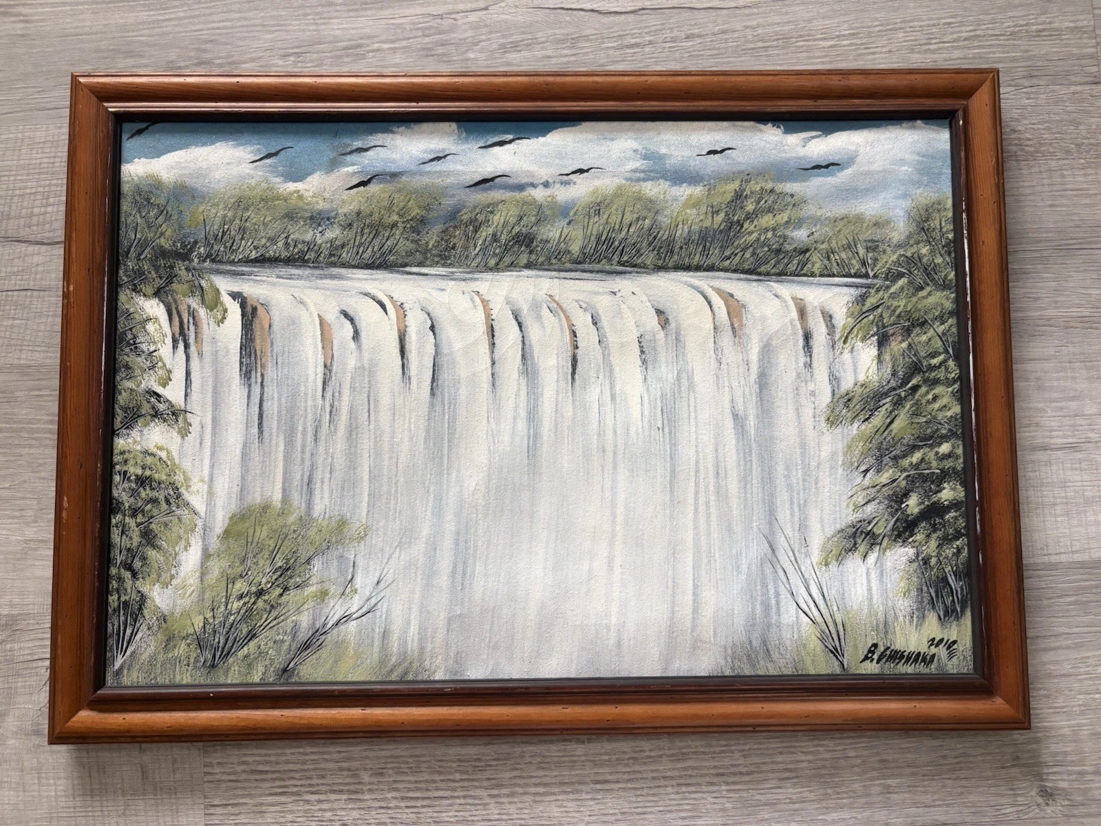 Picturesque Waterfall Painting Original Art- Artist Signed 2010 Framed 19”x27.5”