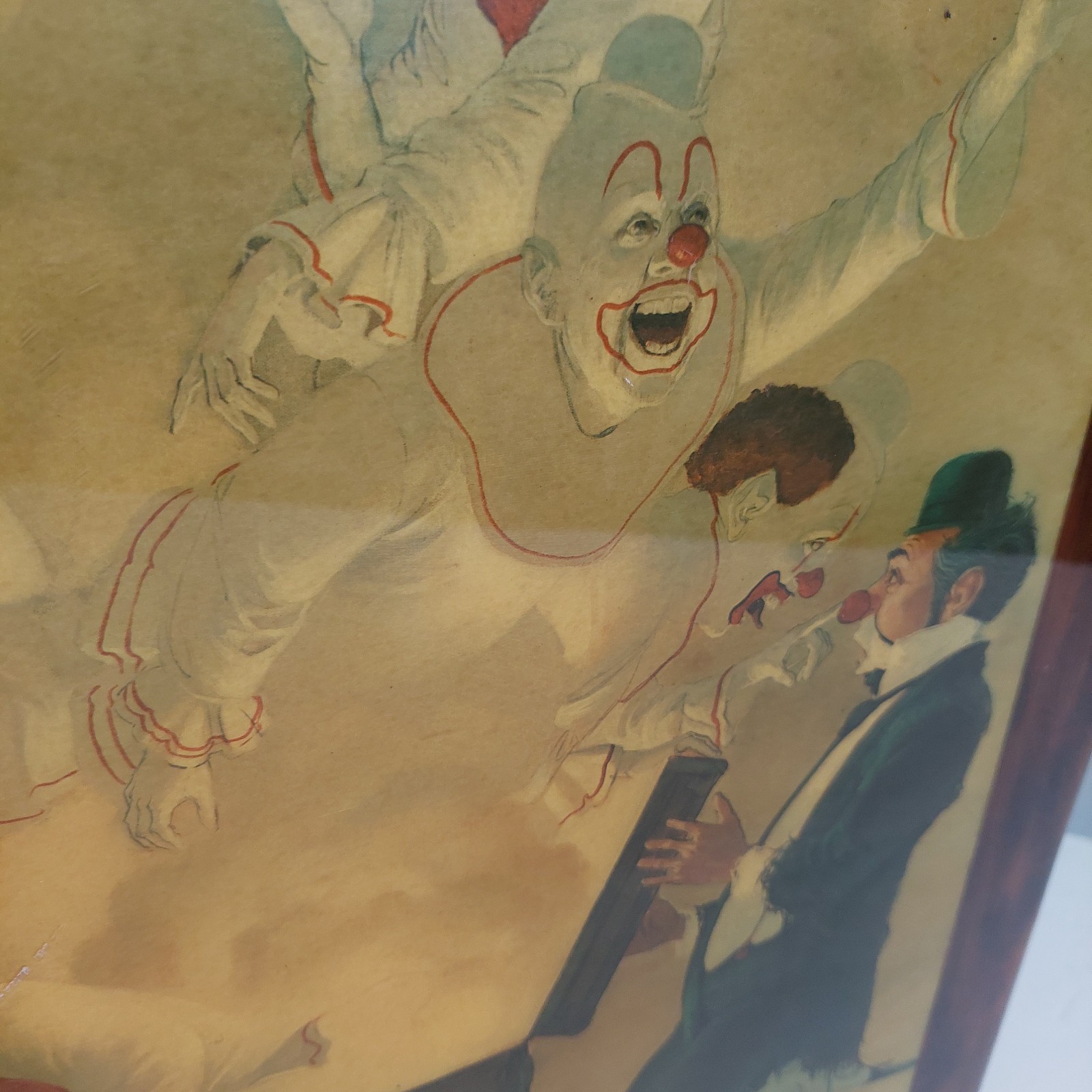Vintage 70’s Robert Owen “Pando’s Box” Clown Painting on Wood 19″ x 15″