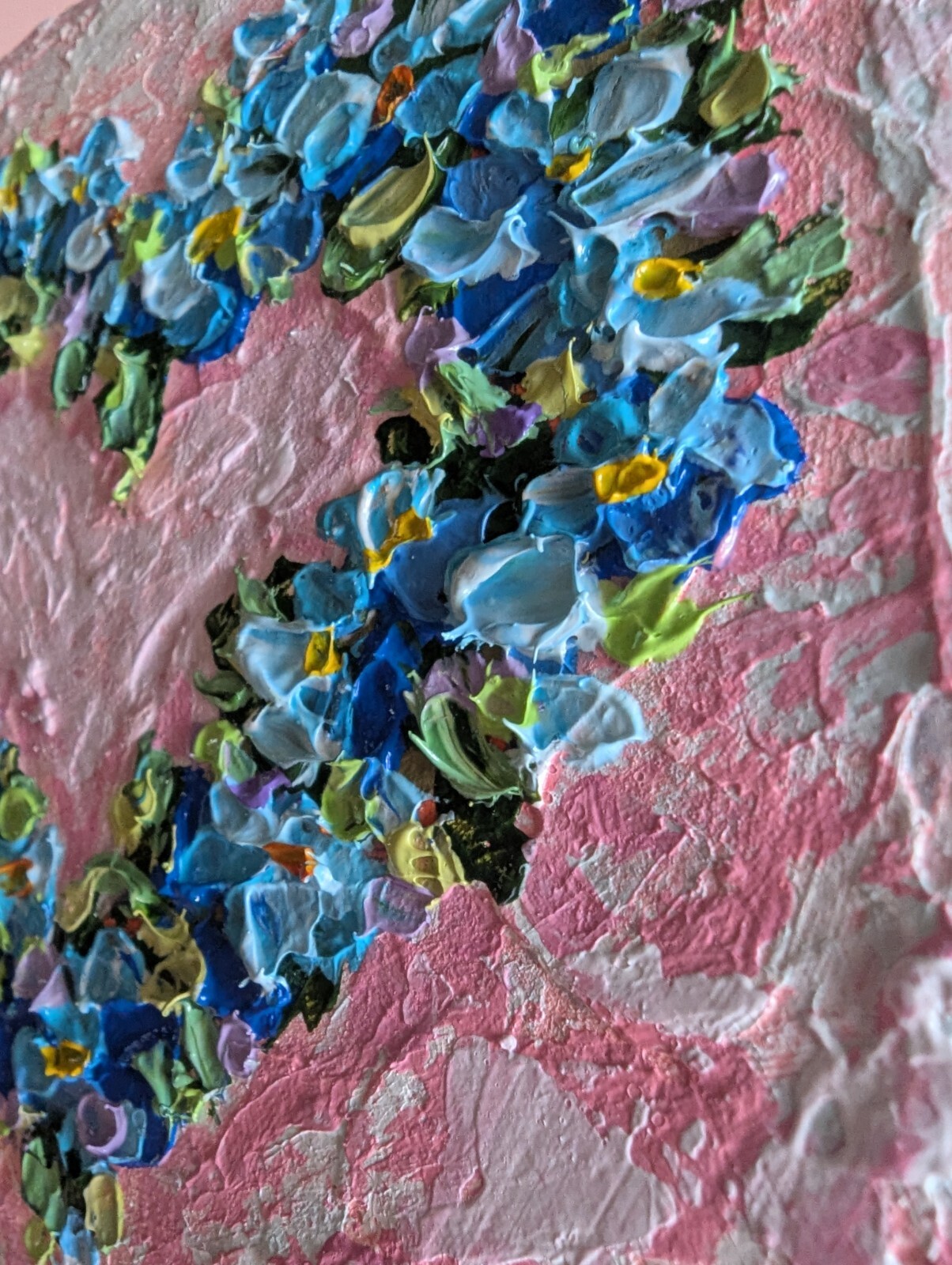 Forget-me-not ORIGINAL OIL impasto HEART Painting 4″X4″ X 1.5″ by Olga Diduh.