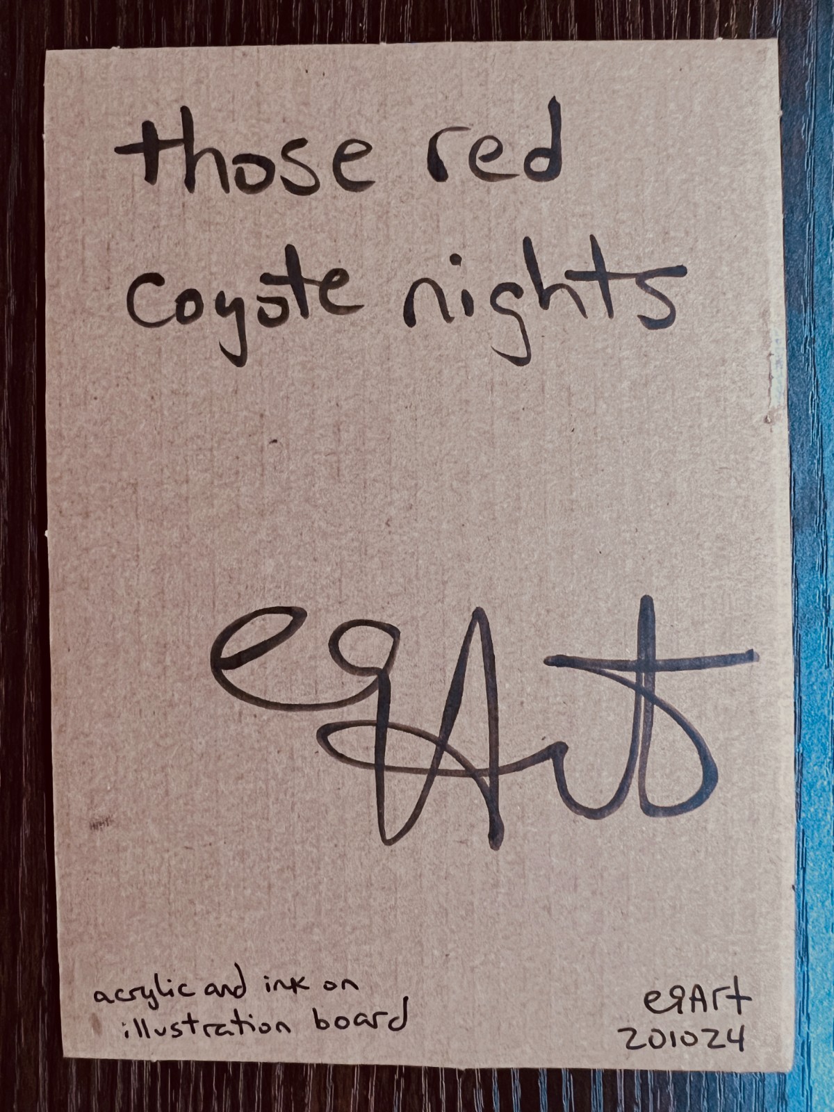 e9Art 5×7 ‘those red coyote nights’ outsider art brut naive desert cactus moon