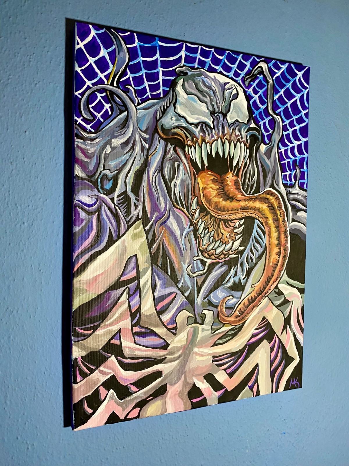 Original Hand Painted Venom 14»x 20» Acrylic on Canvas Marvel Art