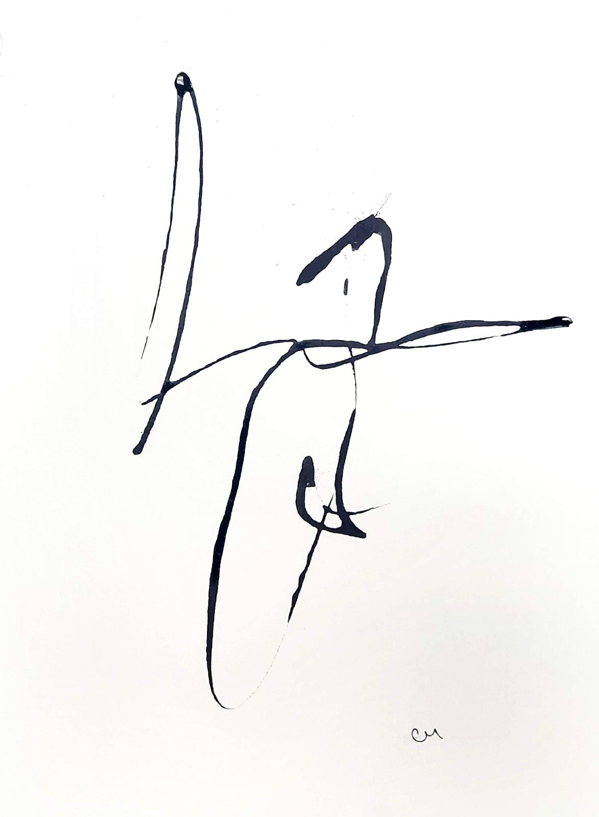 Original Minimalist Abstract 9×12 Painting Ink Black White Wall Art Paper