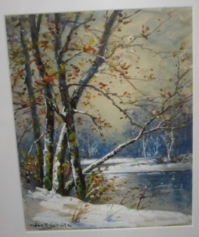 Original gouache painting listed Illinois artist 1869-1934, George f. Schultz #3