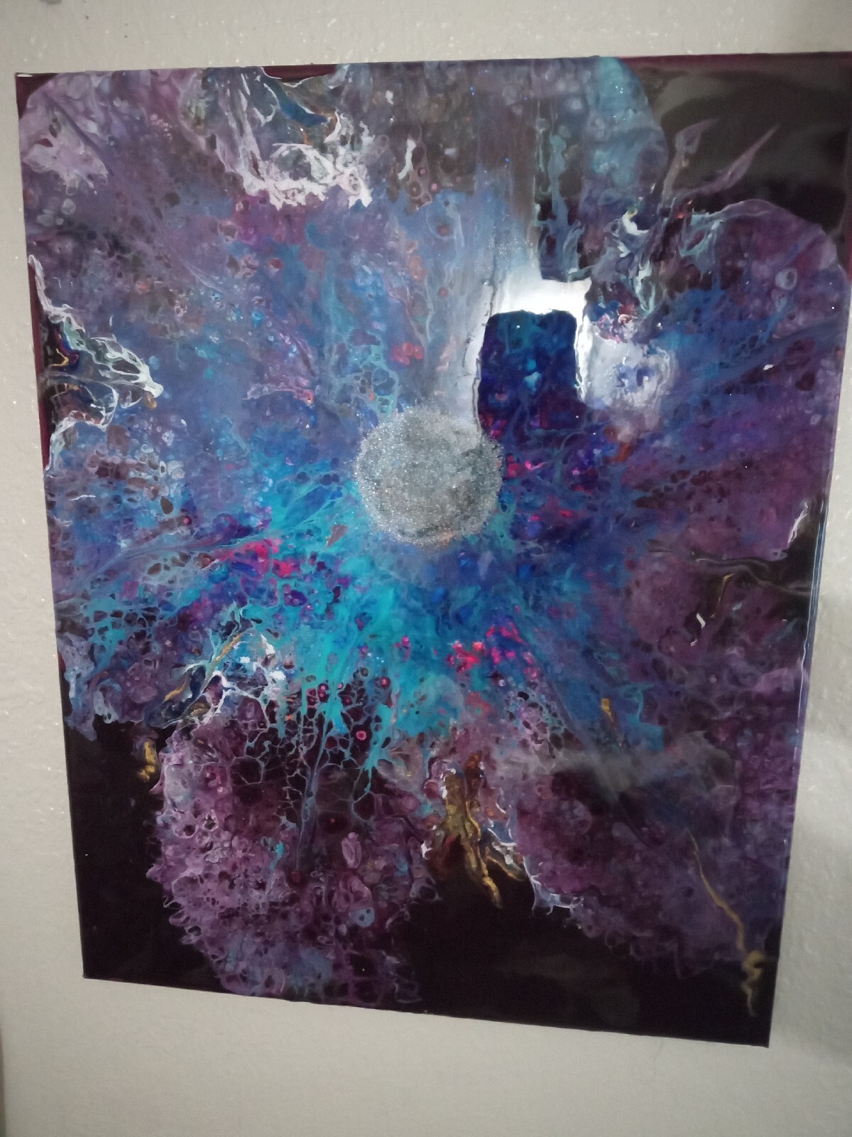 Original Artwork: Epoxy Resin and Acrylic Painting in Shades of Blue and Brown