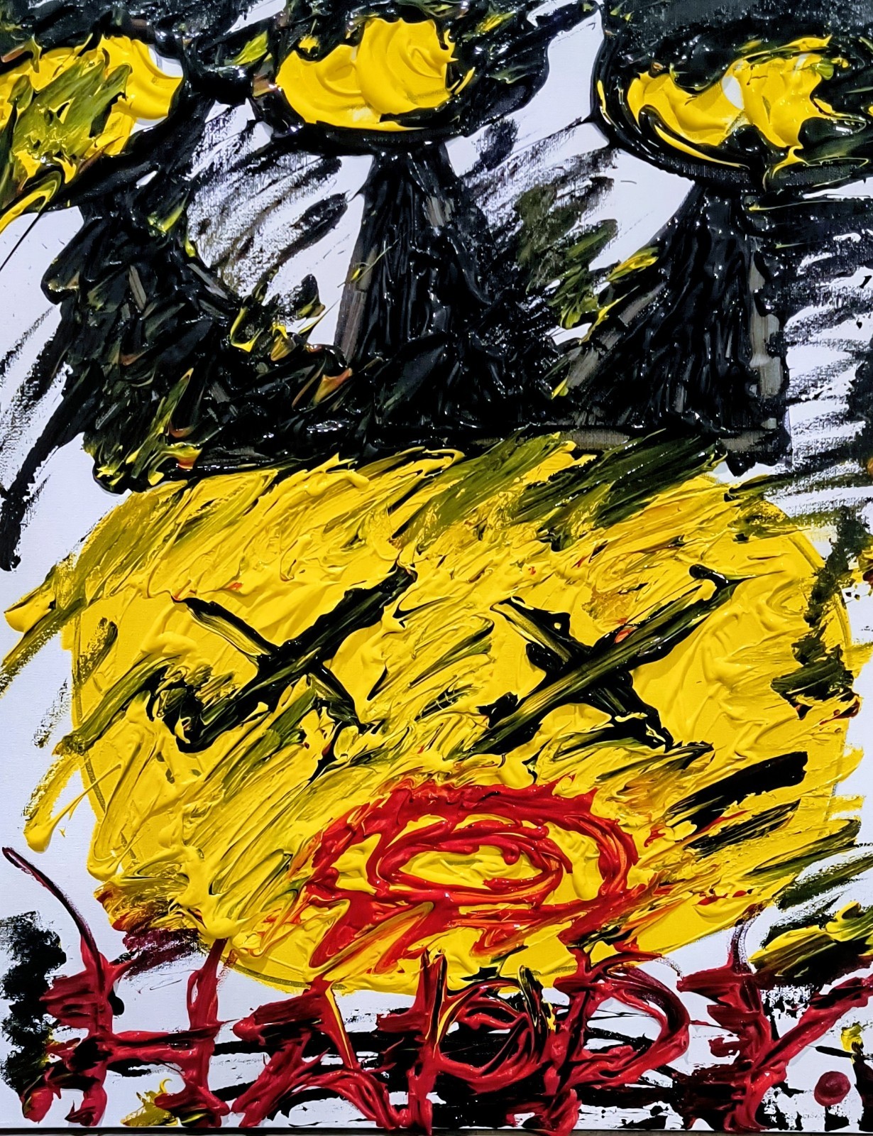 Trey Coppland, HAPPY, Abstract Face Acrylic Painting, 20+24 in, 2026, Signed