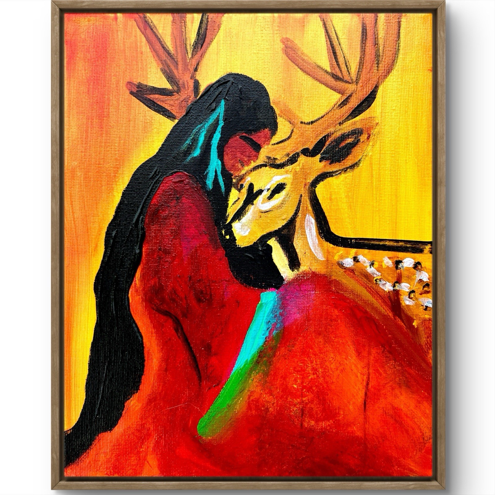 TITA PAINTZ Native Woman And The Deer She Loves Hand Painted Wall Art 8×10