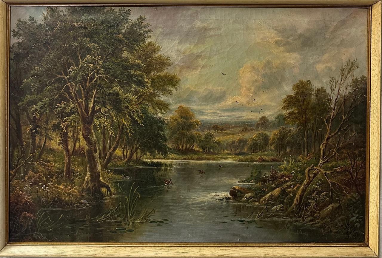 Joel Owen (1885-1940) : Woodland River Landscape , Oil On Canvas , 1899