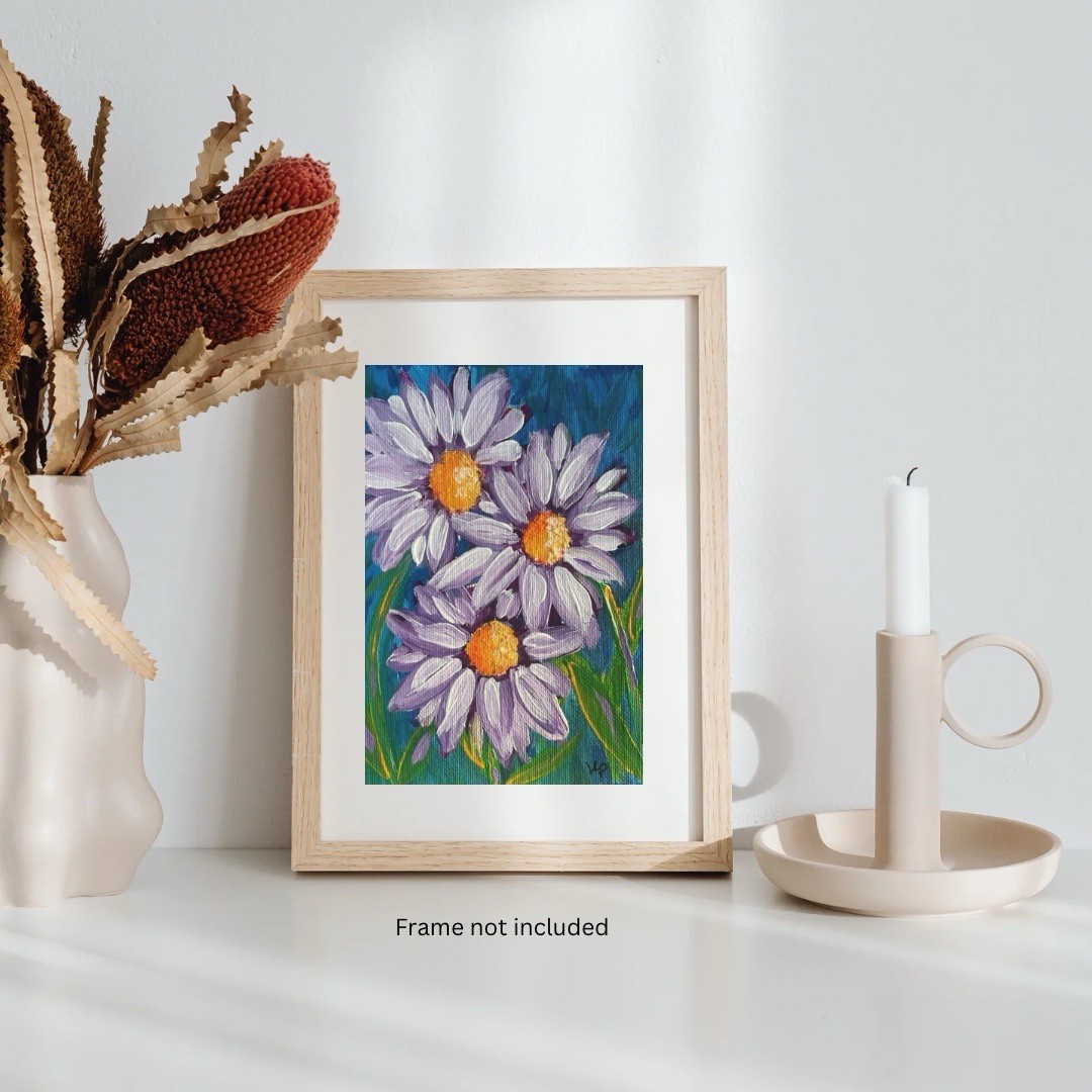 Purple Daisies Impressionist Abstract Floral Acrylic Small 5×7 Canvas Panel