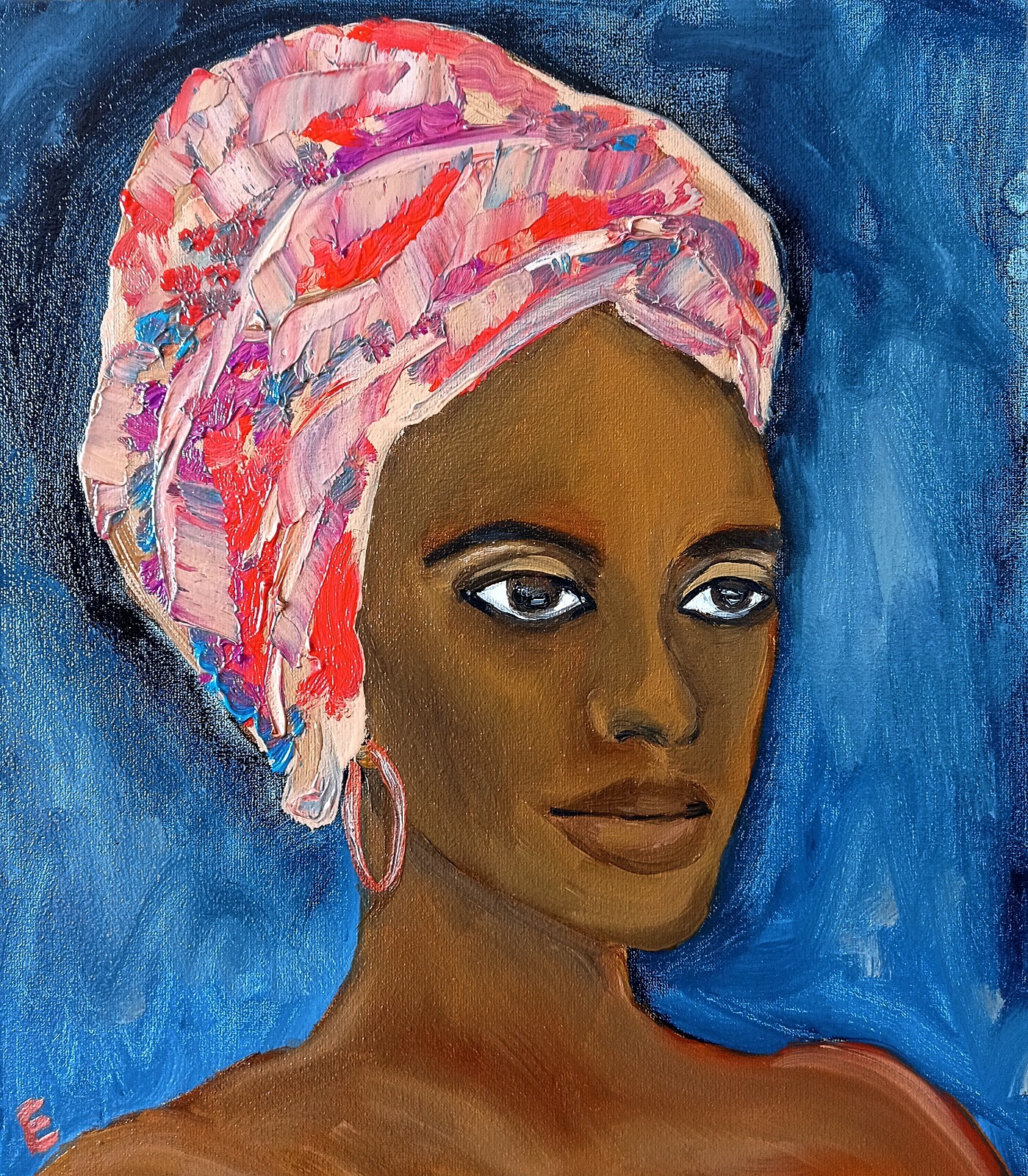 Portrait African American Girl Original Painting Wall Art Negro Black size 16×14