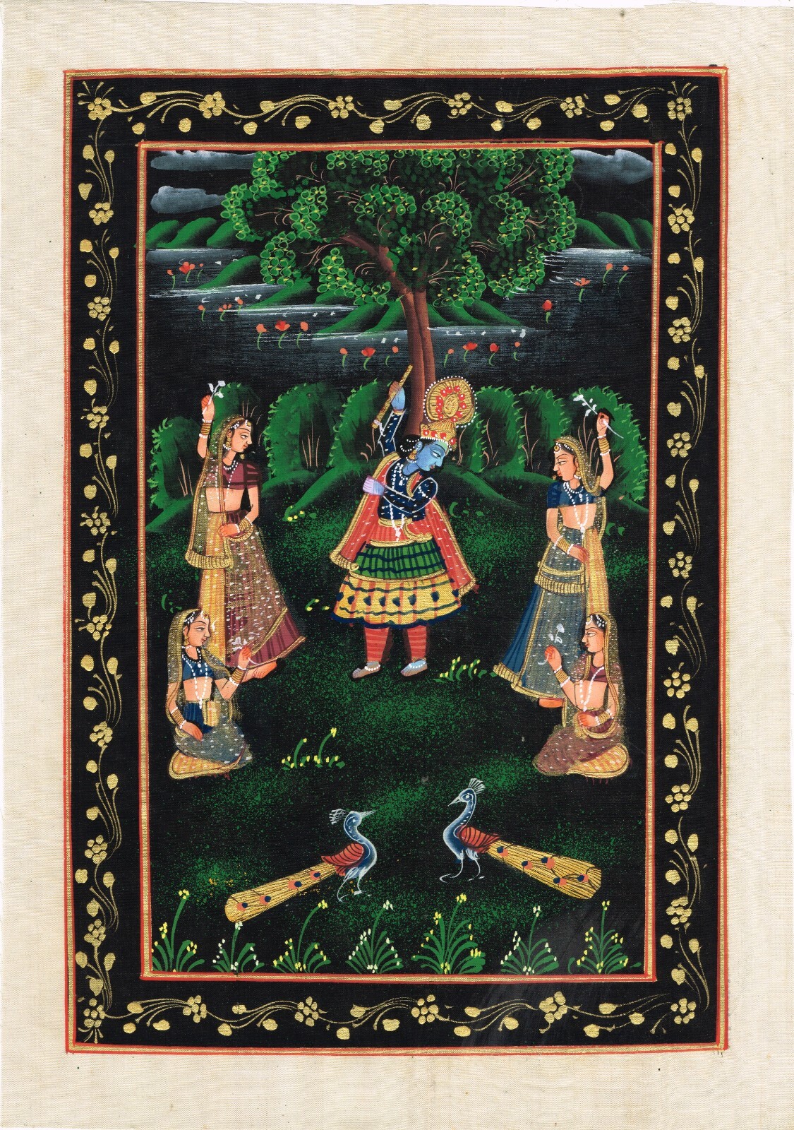Handmade Religious Painting Of Radha Krishna Fine Art On Silk Cloth 10×14 Inches