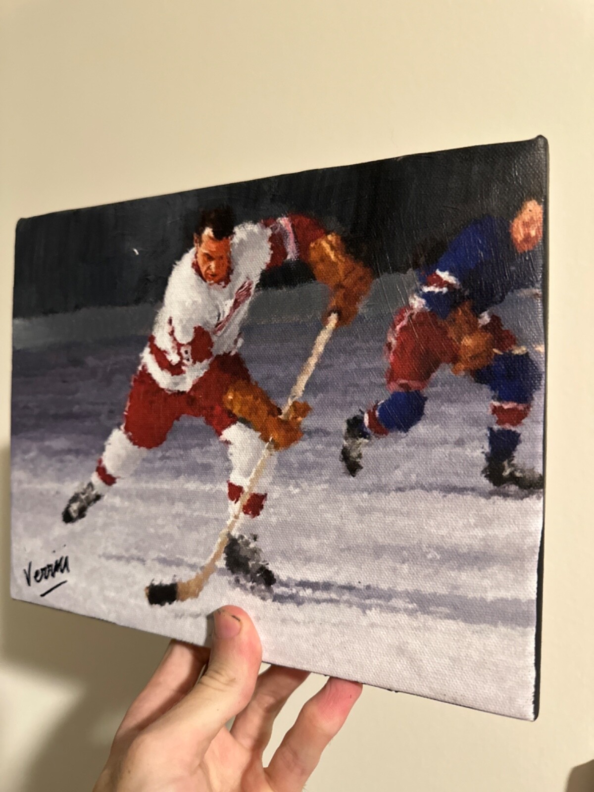 Gordie Howe painting autographed by the artist 8×10 hockey art