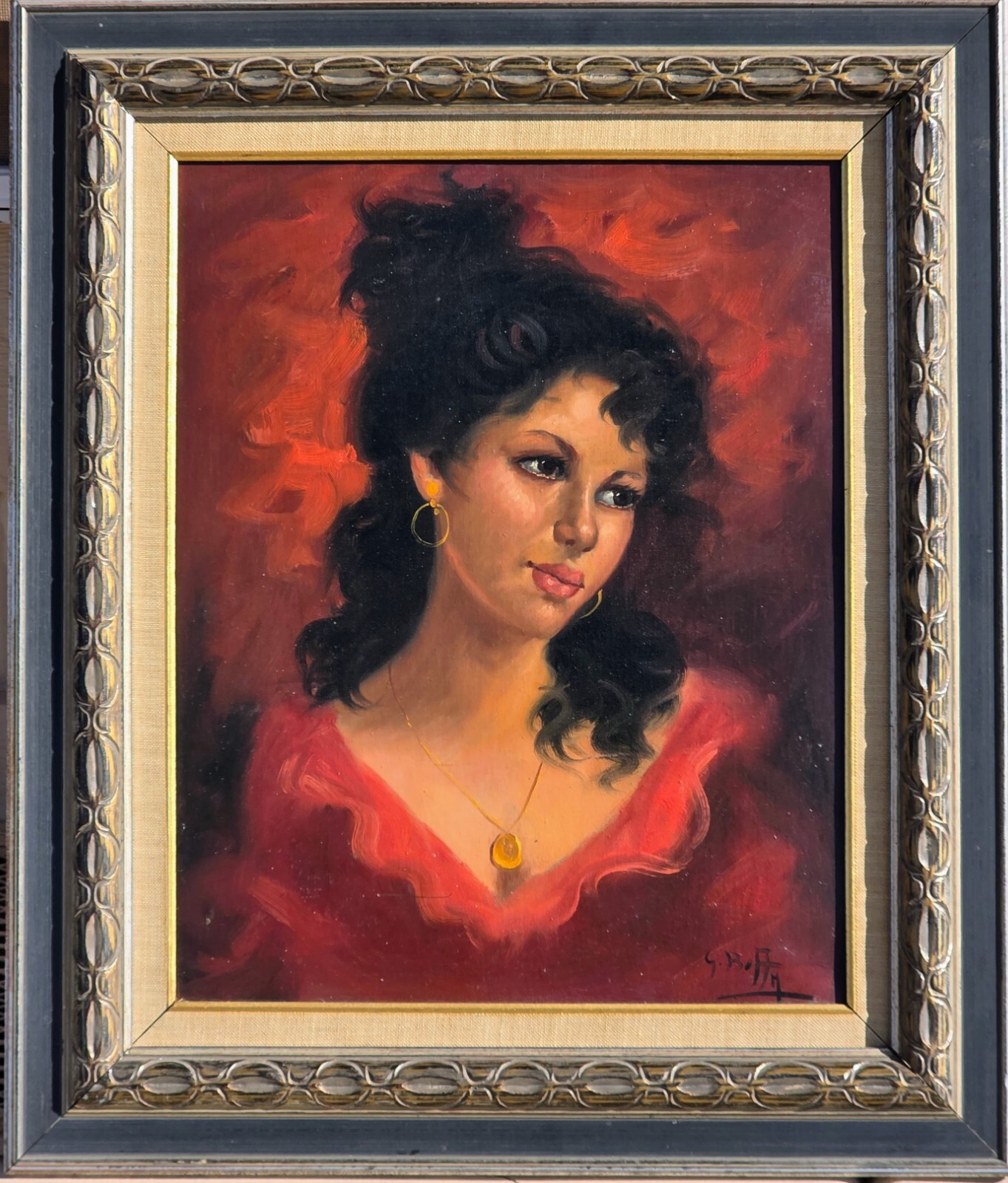 Mystery Signed Lovely Spanish Lady original oil painting