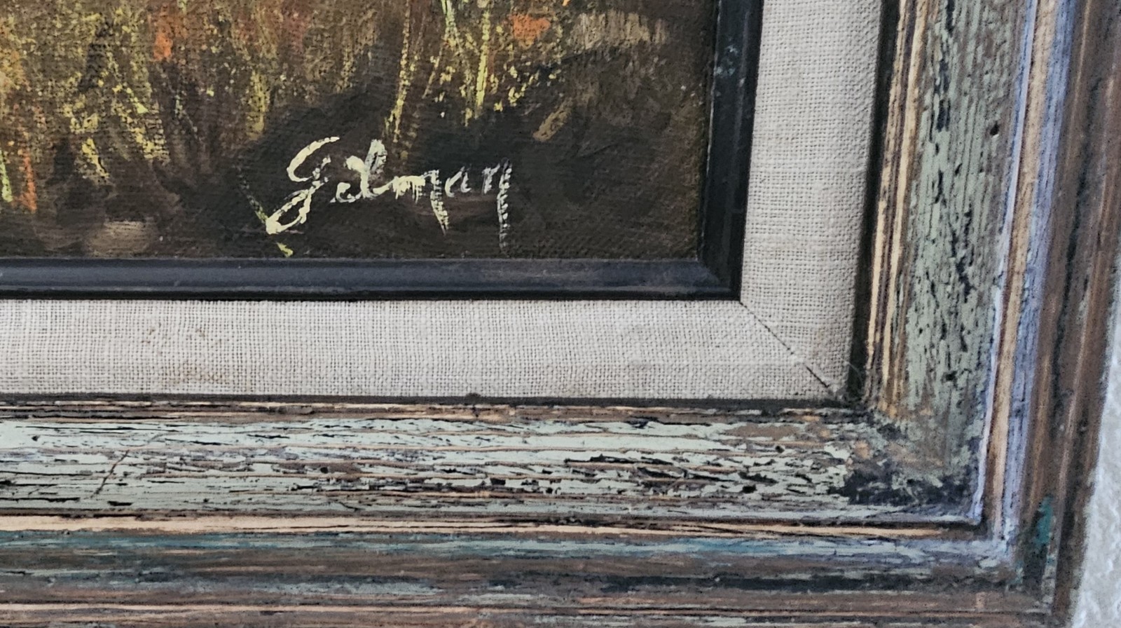 Original Oil Painting Sign Gilman Vtg 18×24 Stretched, Framed 23×29 Wood Frame