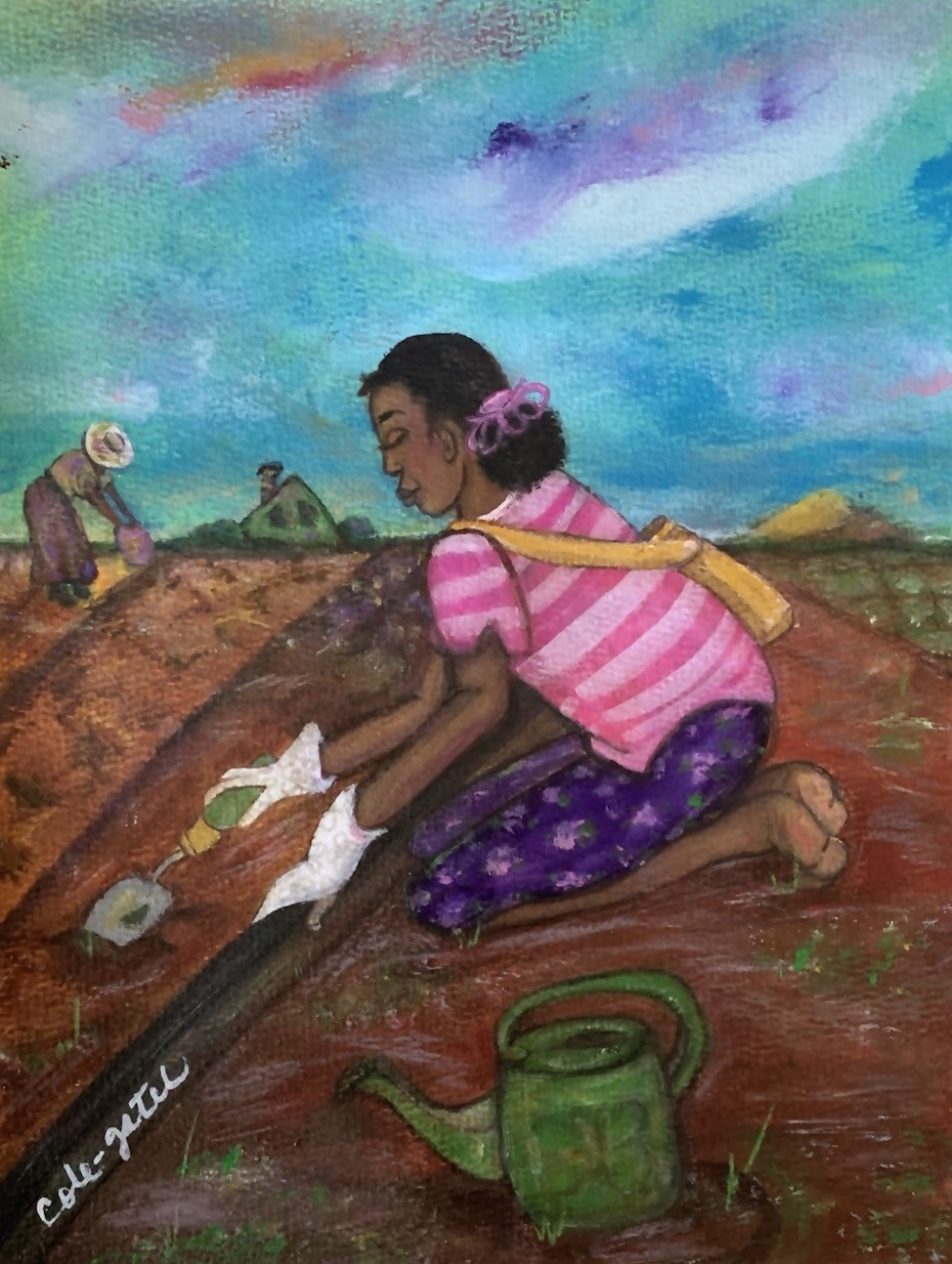 ORIGINAL African American Folk Art mother & child Painting on Paper
