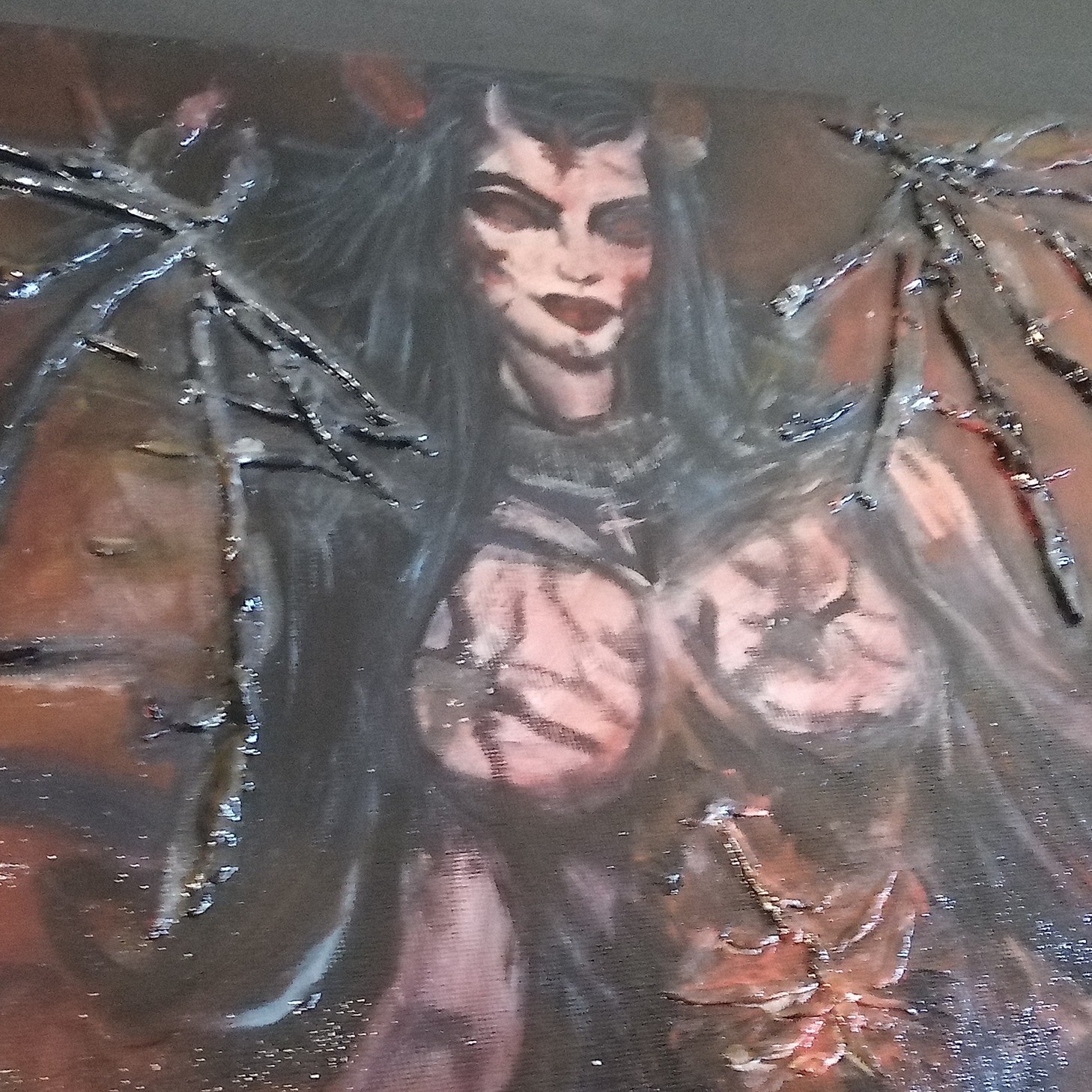 Hand-Painted Fantasy Demon Woman Canvas Painting, Unframed Single Piece
