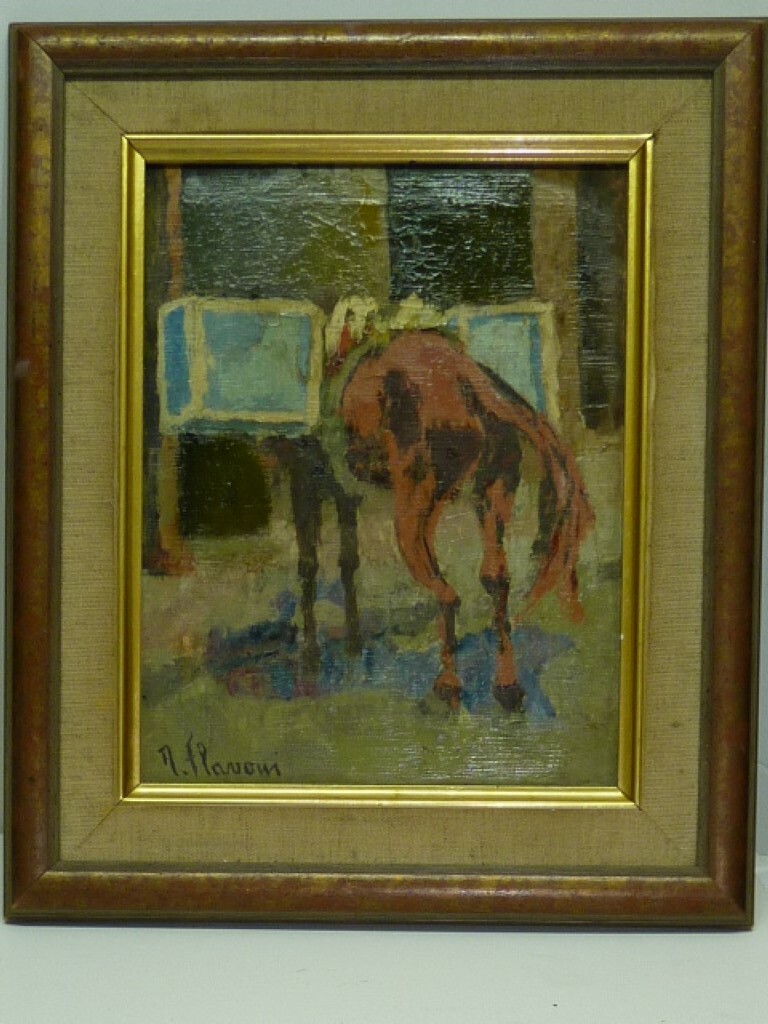 Vintage Brazilian Oil Painting Augusto Flavoni, A Espera do Dono, 23.5 x 18.5 cm