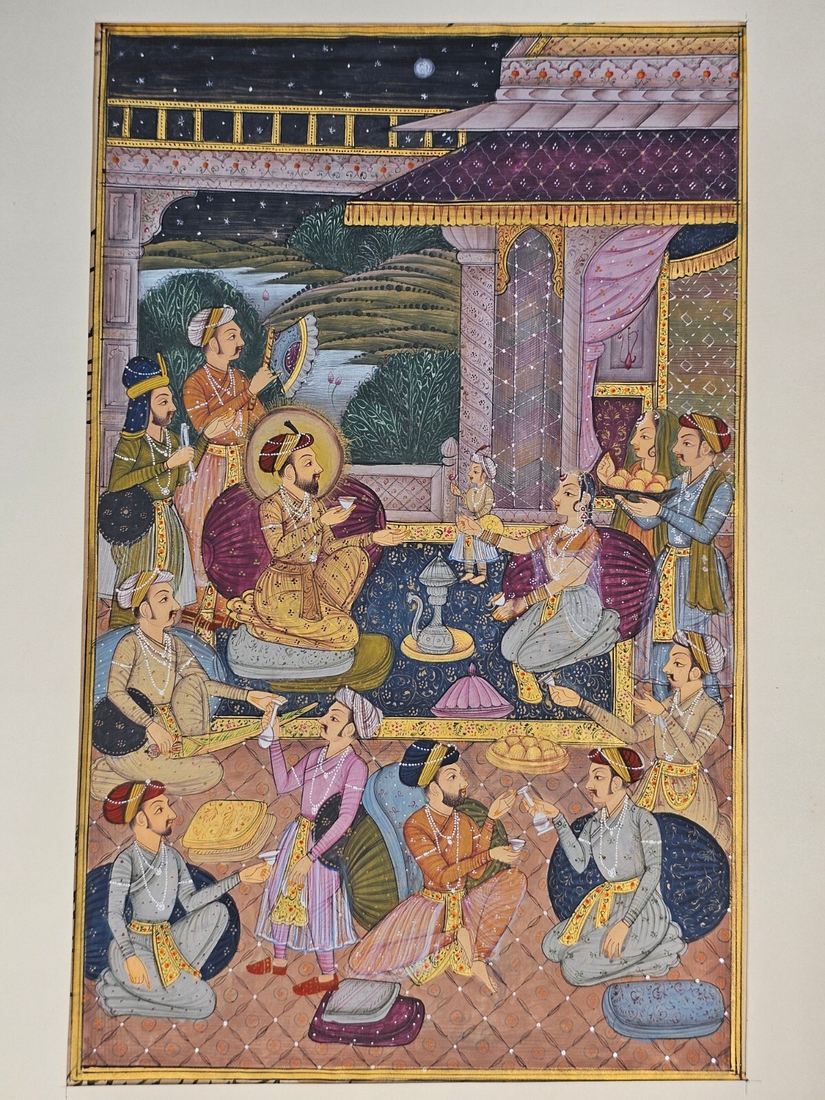Fine Miniature Harem Painting Mughal Dynasty Art Real Gold And Stone Color Use