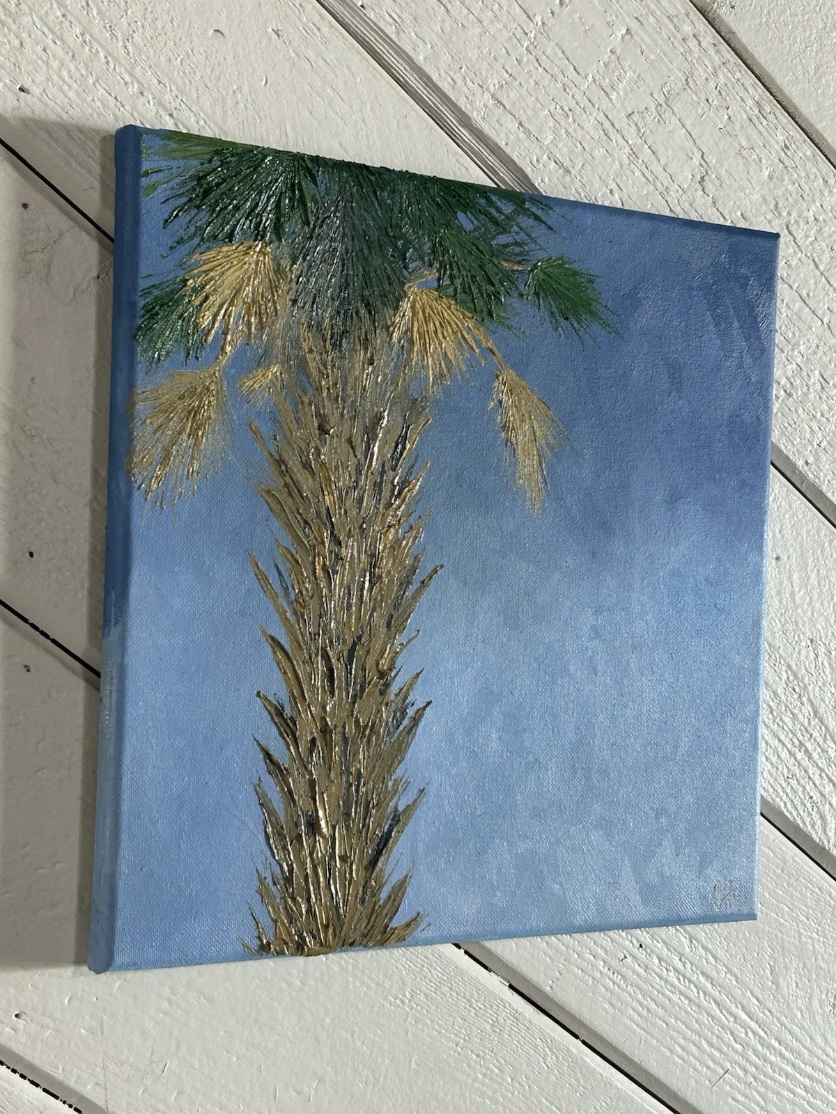 Florida Palm tree Original Hand Painted Oil Painting 12×12 In Canvas Signed