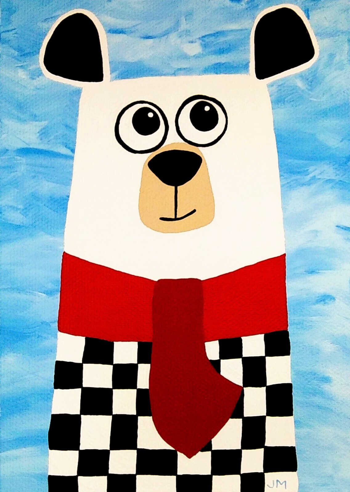 original painting 5×7″ signed whimsical happy gift art «A Thoughtful Bear»