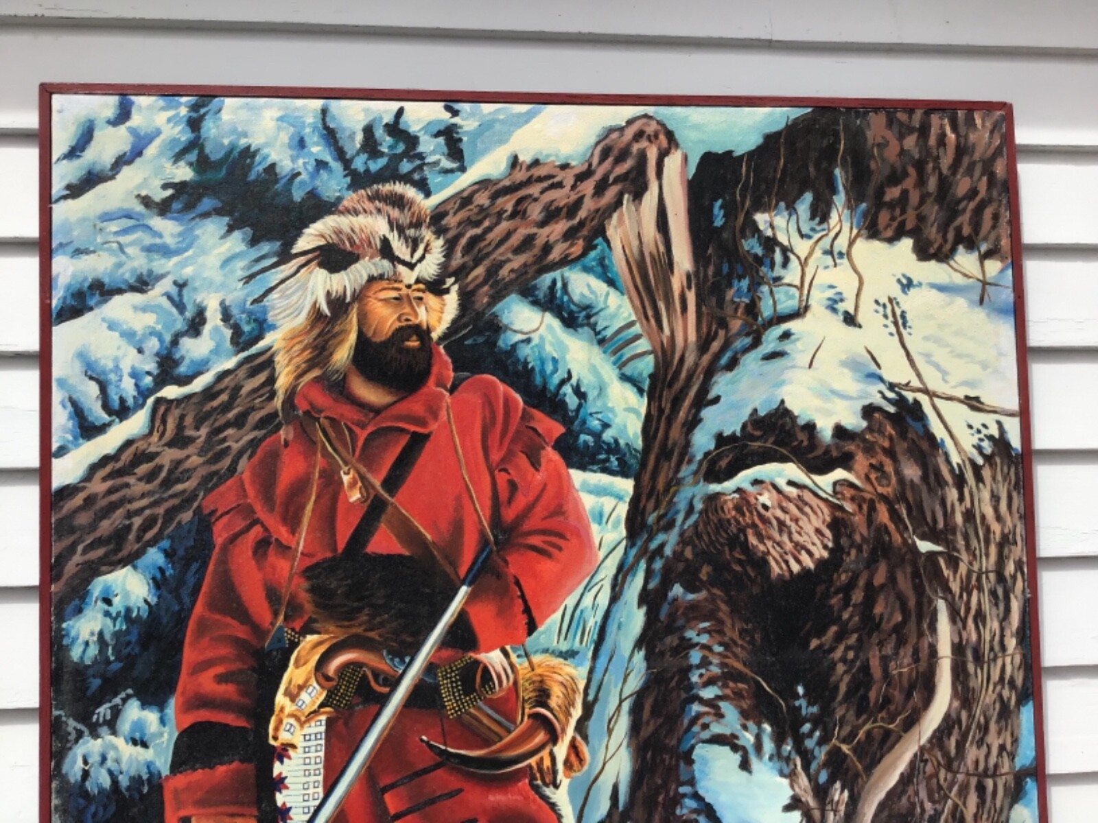 Large W.L. Meeks Hunter/Trapper Oil/Canvas 49″x 37″