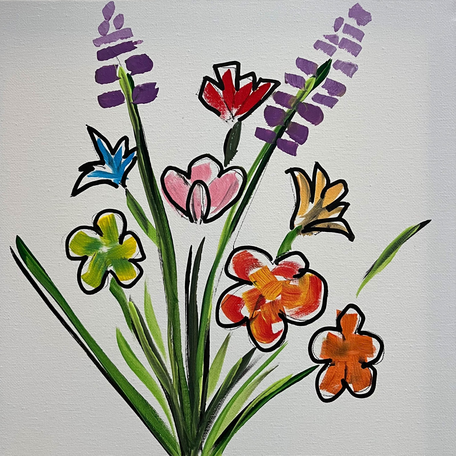 RiverRunArt Original Botanical 12×12 Acrylic Flowers Hand Painted Canvas