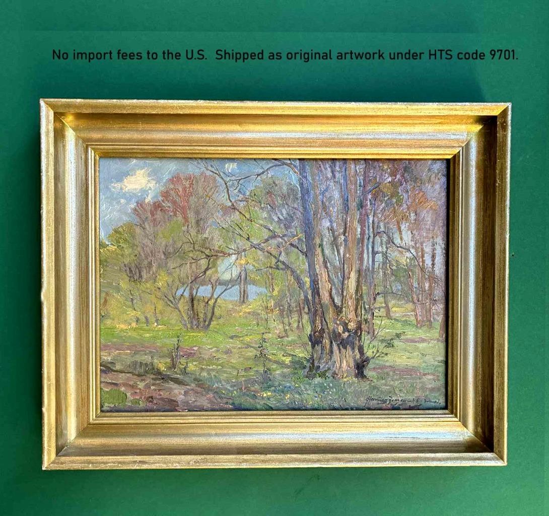 Hornung-Jensen (1882) Impressionist Spring Landscape – Frederiksberg 1945 – COA