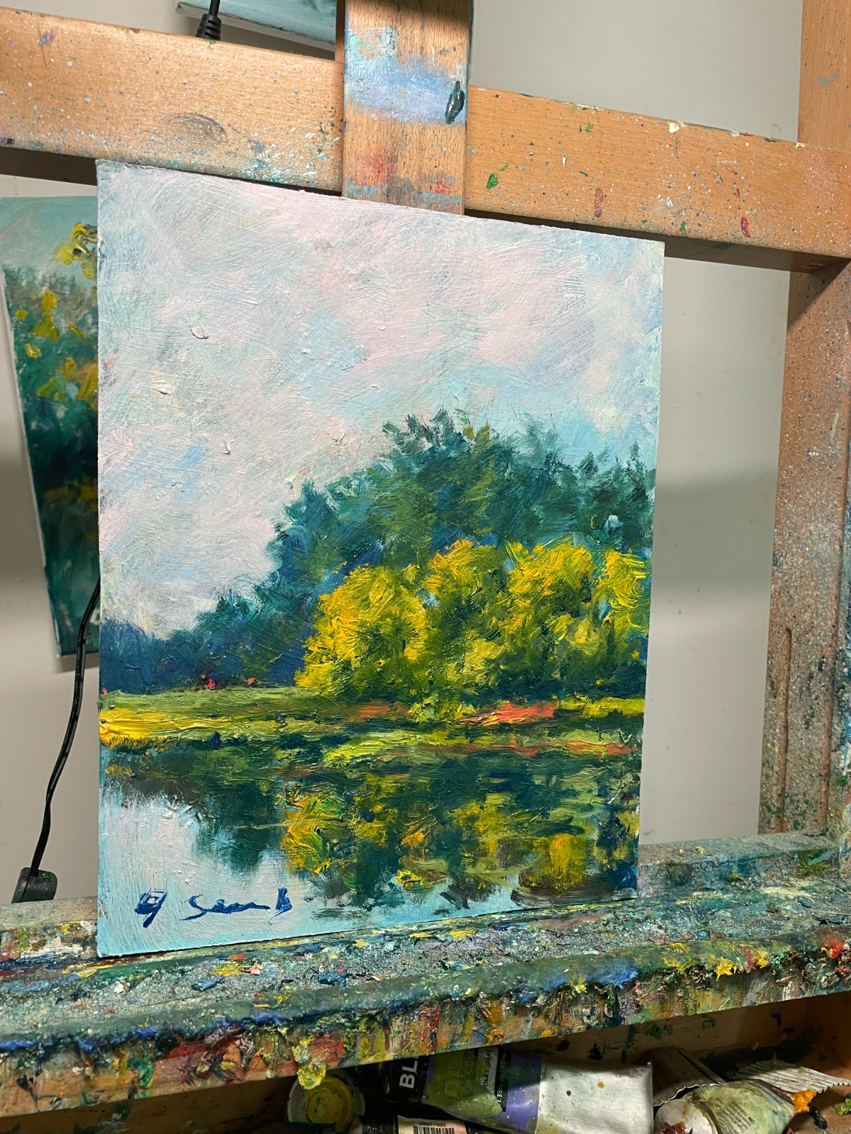 Original Oil Painting River Landscape Impressionist Nature Forest Artwork