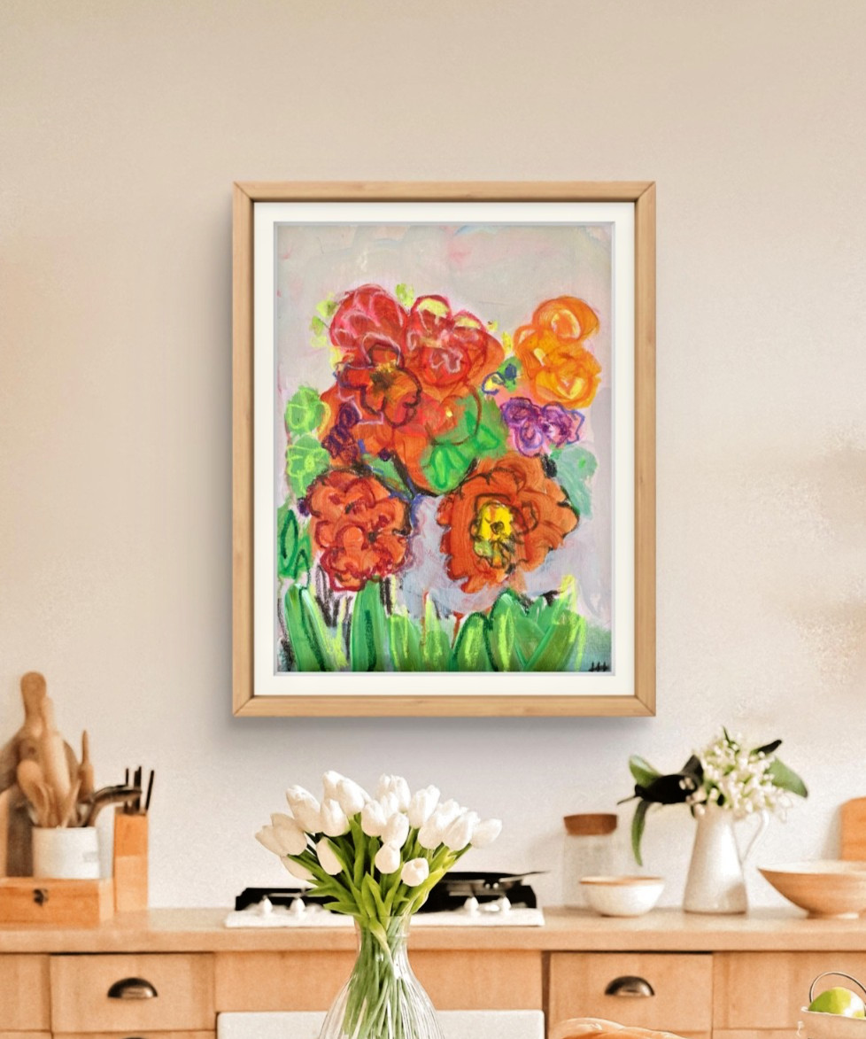 Original Abstract Floral Acrylic 12×16 Canvas Painting, Holly Hammond