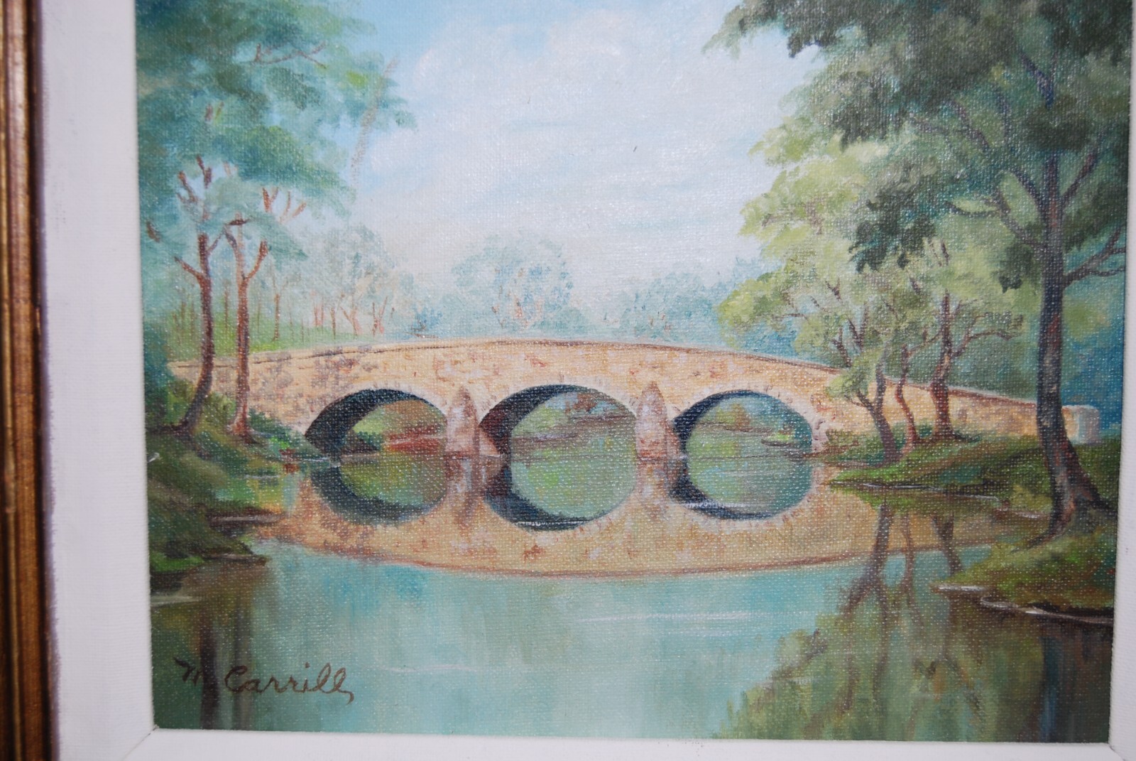 SIGNED FRAMED OIL BURNSIDE BRIDGE MD COUNTRY LANDSCAPE SCENE ARTIST MARY CARRILL