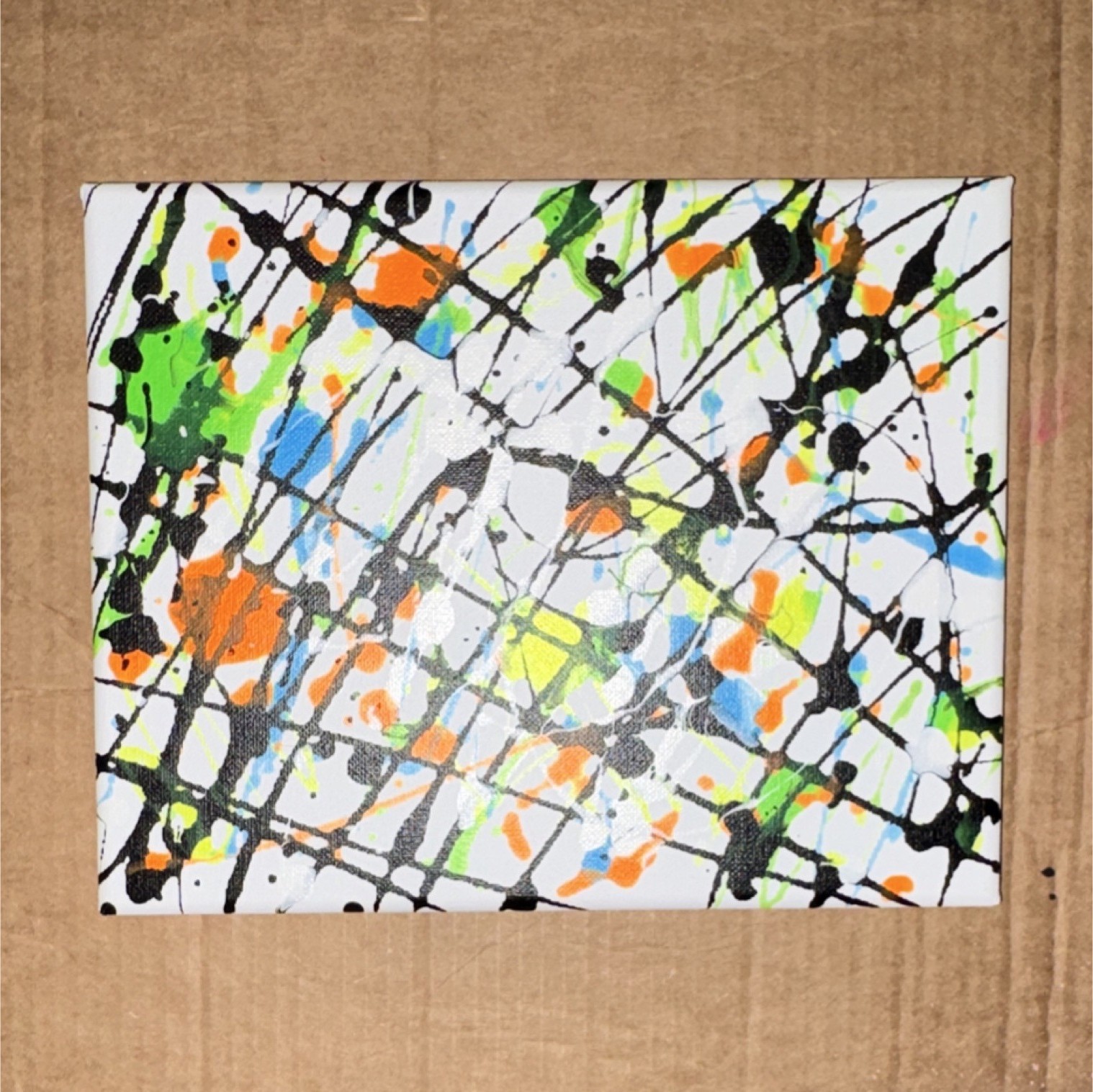 Abstract UV Blacklight Reactive Splatter Drip Painting, Multicolor on White
