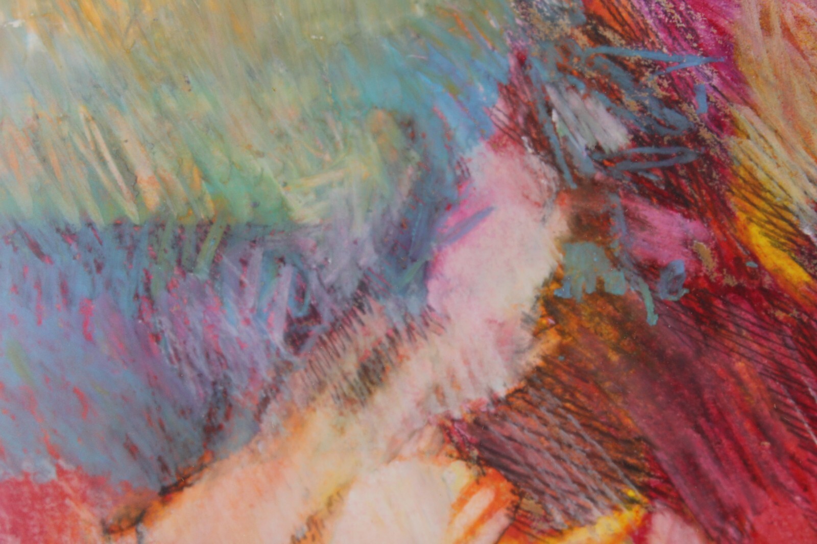 Mid Century Pink Abstract Oil Crayon Painting On Paper Signed Richard Terrell 64