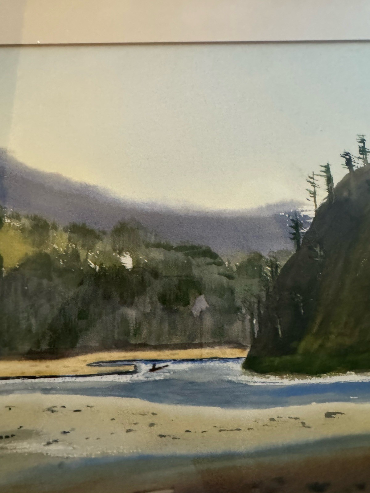 Watercolor Landscape Original Art Signed Kinzel Vintage 1971 Framed Water Inlet