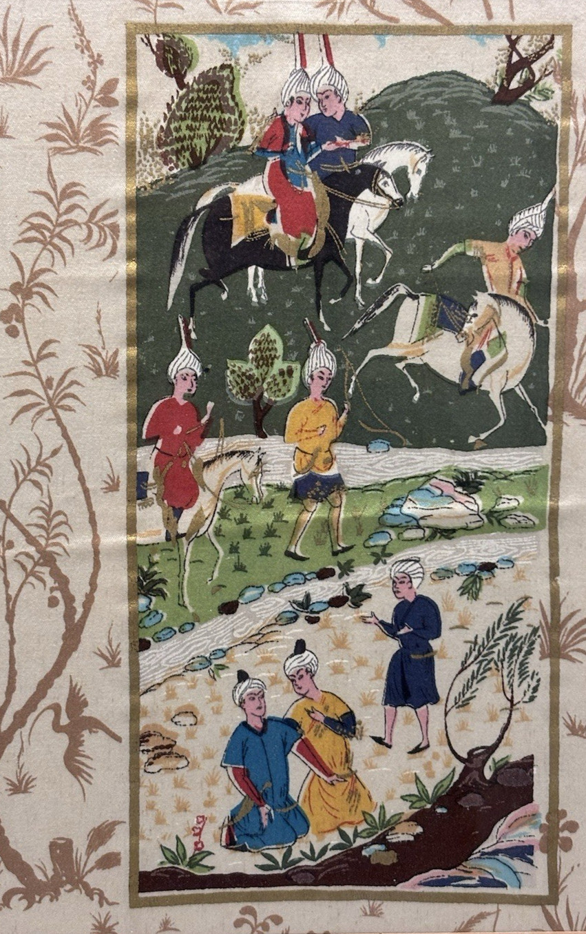 Vintage Mughal Framed Silk 3-Panel Painting, Rare Cultural Fine Art Decor Gifts