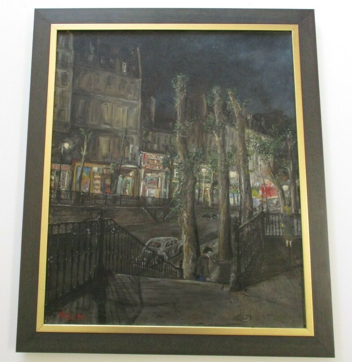 Mid Century Modern Painting Antique Modernist Urban City Street Scene Modernism