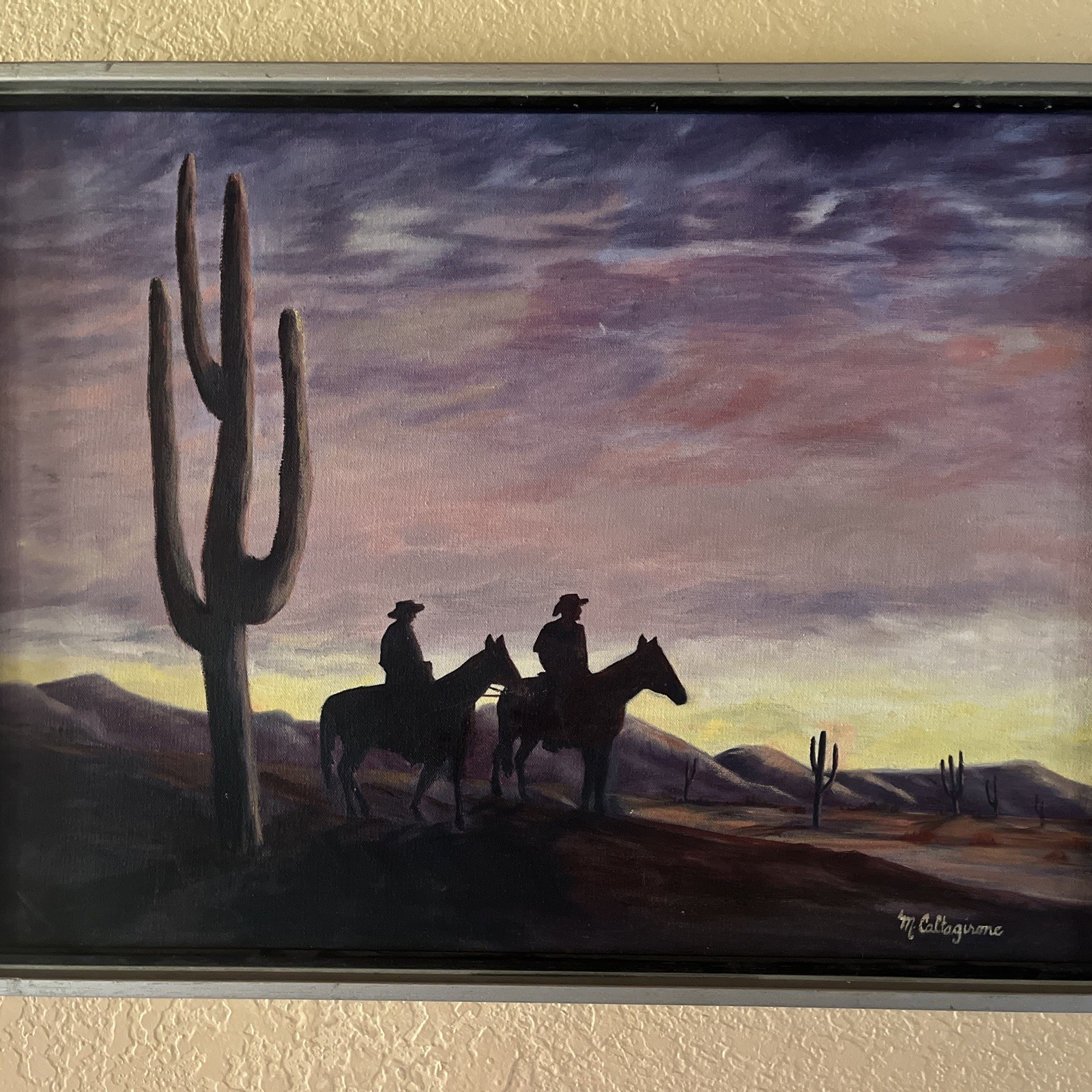 Vintage Original Oil On Canvas Signed Western Desert 25.5×191/4×2 W/Frame
