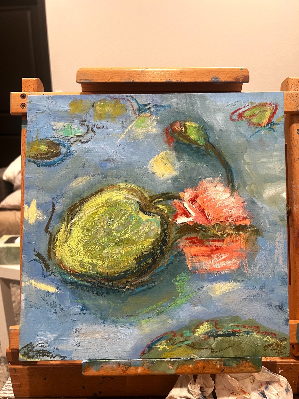 This is mixed media handmade painting. Created using oil paint and oil pastels
