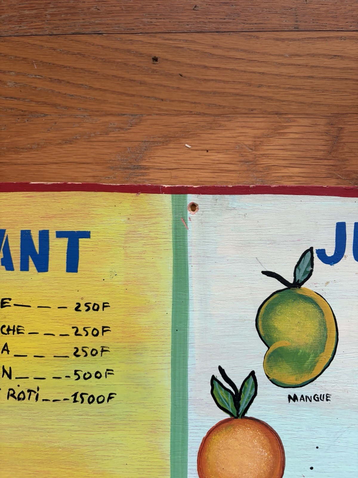 Vintage Handpainted Restaurant Menu Sign African Folk Art Signed Abdoulaye Gumar