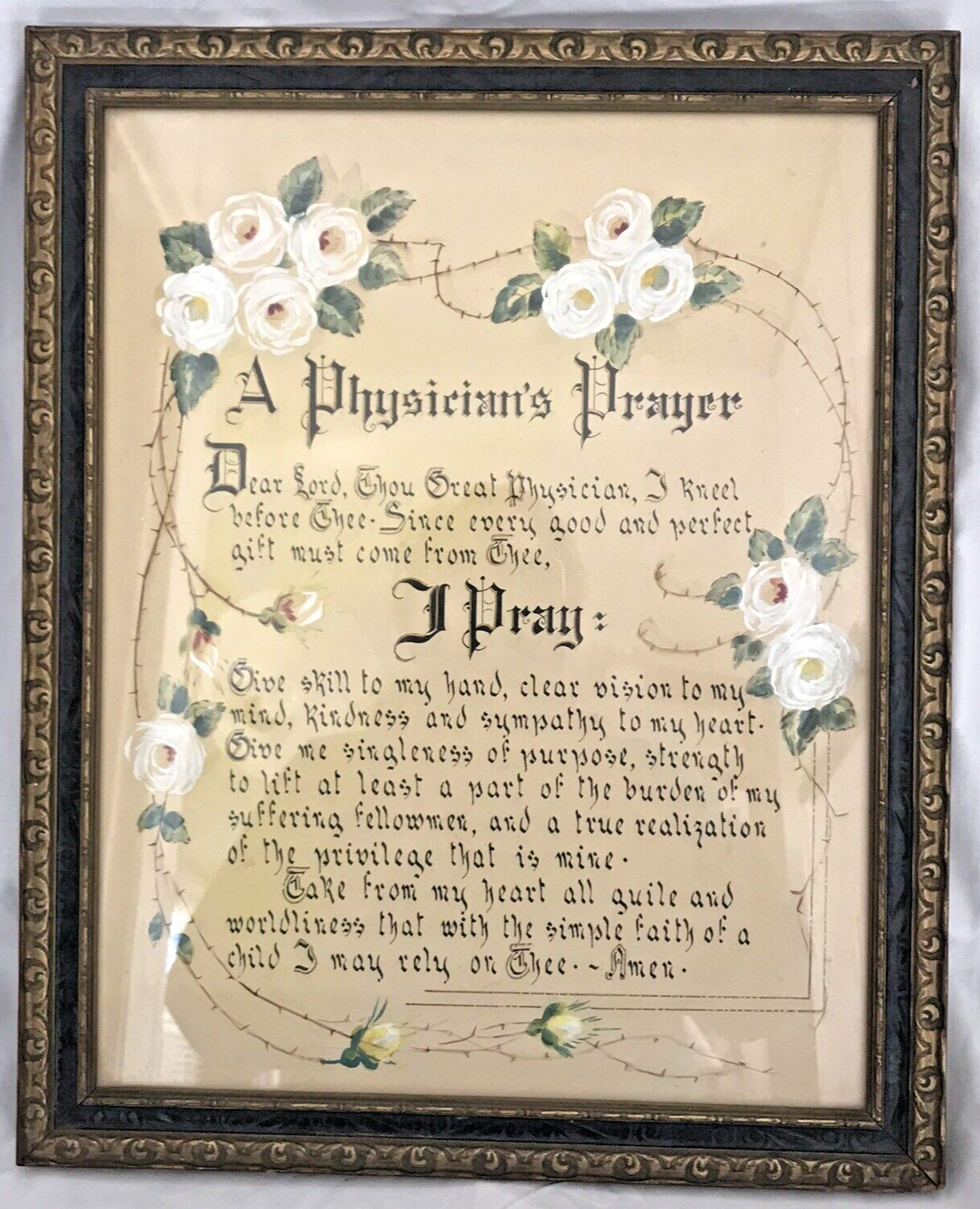 Physicians Prayer Vintage Watercolor Hand Lettered Calligraphy Framed Wall Art