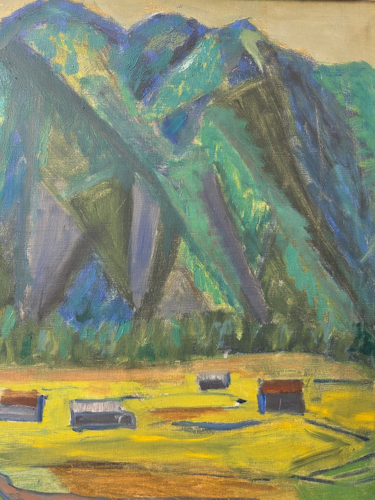 Scandinavian Modernist Landscape Oil Painting 1963, Signed