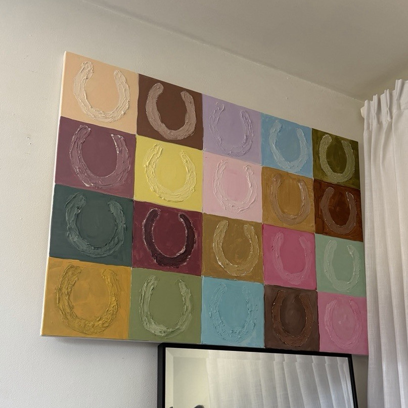 Abstract Modern Multicolor Grid Squares Painting Wall Art, Unframed