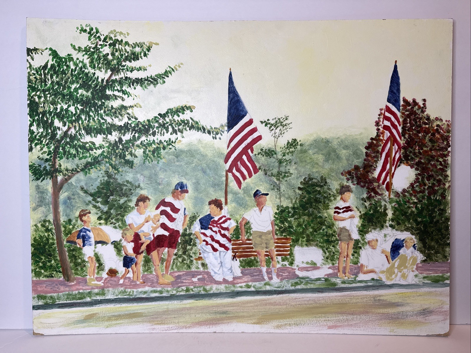 Original Art Acrylic Painting Fourth Of July Patriotic 18 X 24 Art Board