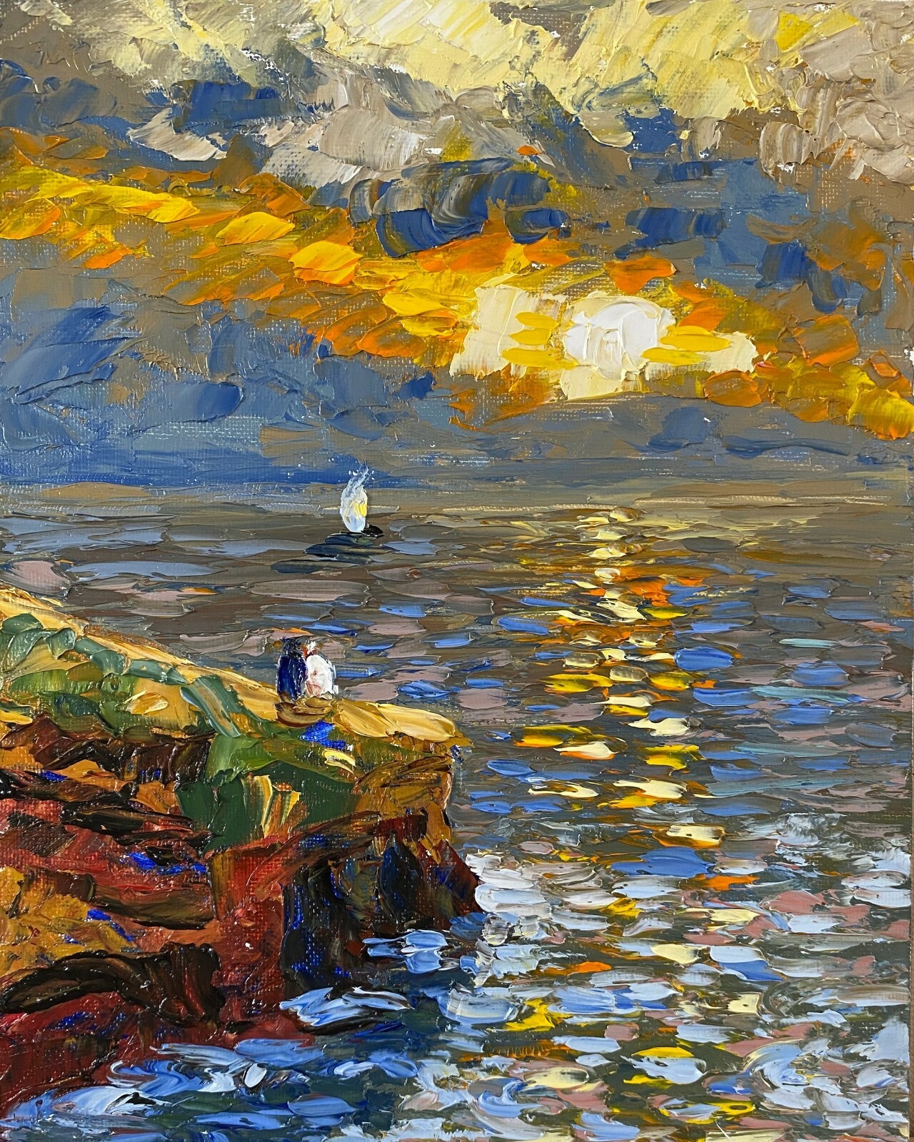 Sunset Cliff San Diego. Painting on canvas ORIGINAL Seascape Human Made Fine art