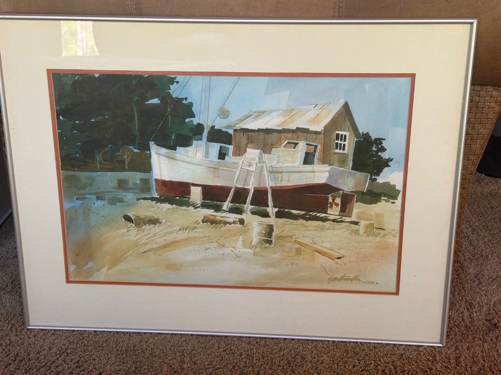 Framed Original Chesapeake Bay Workboat – Richard Goertemiller, 1978 – 27×20