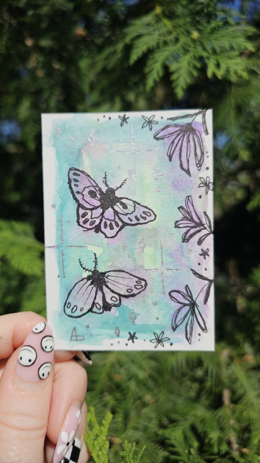 ACEO Purple Moth Exercise 2.5×3.5 Mixed Media Original Ashley Dean Art