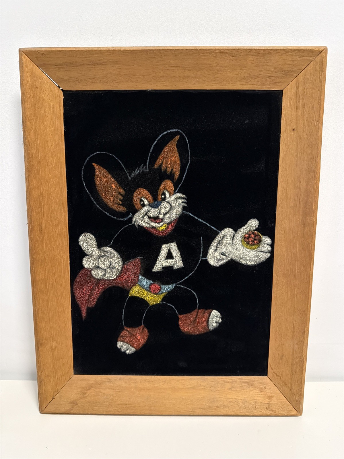 Vintage ATOMIC MOUSE Black Velvet Felt Painting Framed 70s