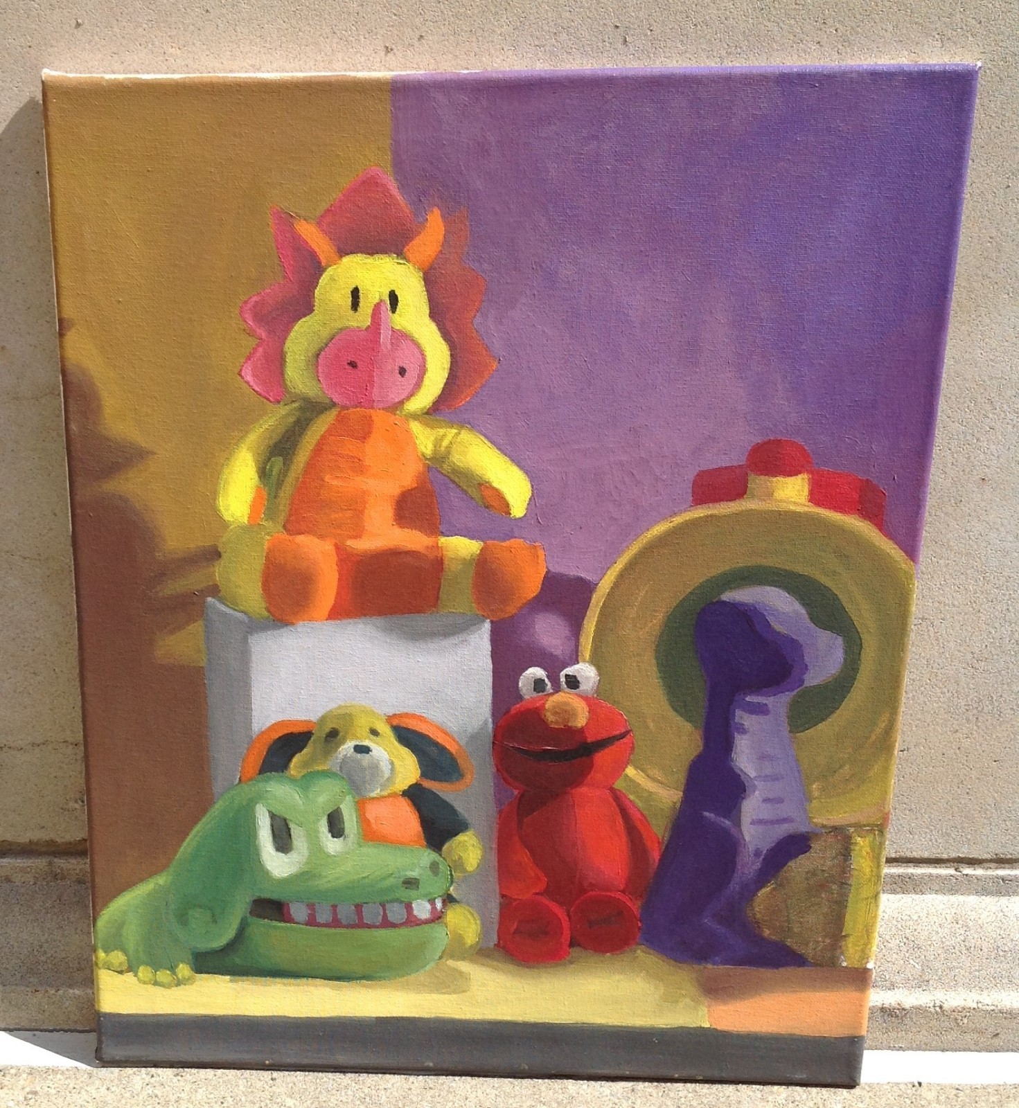 Unframed Original Art on Canvas «Favorite Plush Character Corner» 16″ x 20″