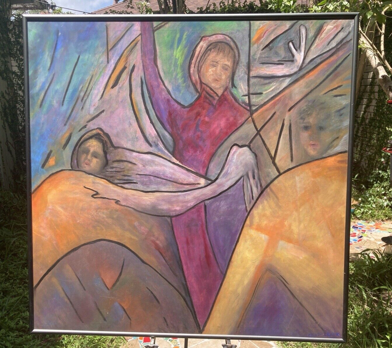 40″ Oil on Canvas – Fauvist Abstract Dancers, Original Art – C Spillars, Signed