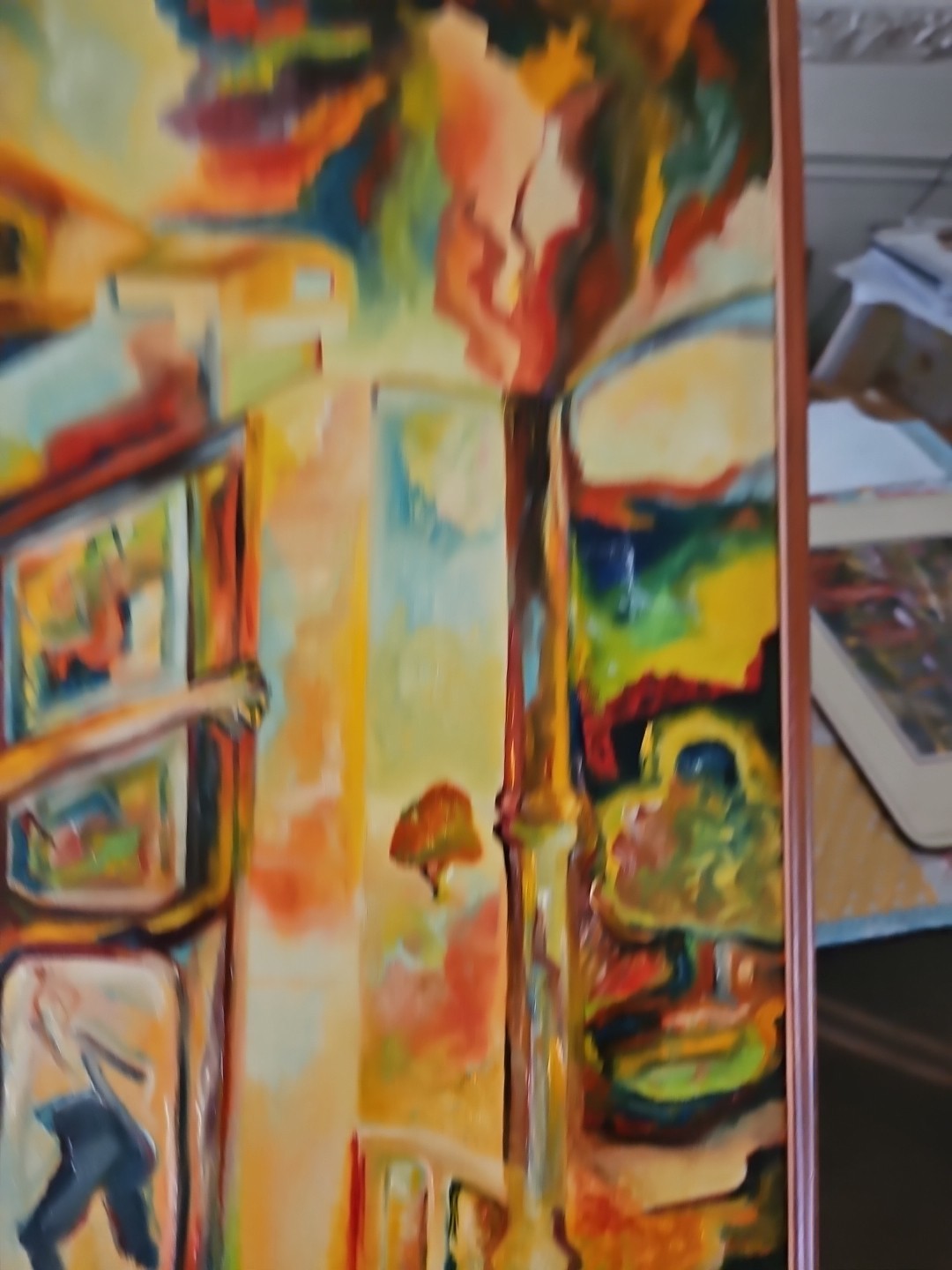 Original VTG 1985 Abstract Art Oil On Linen «Showboat» Framed Michael B.Stuart