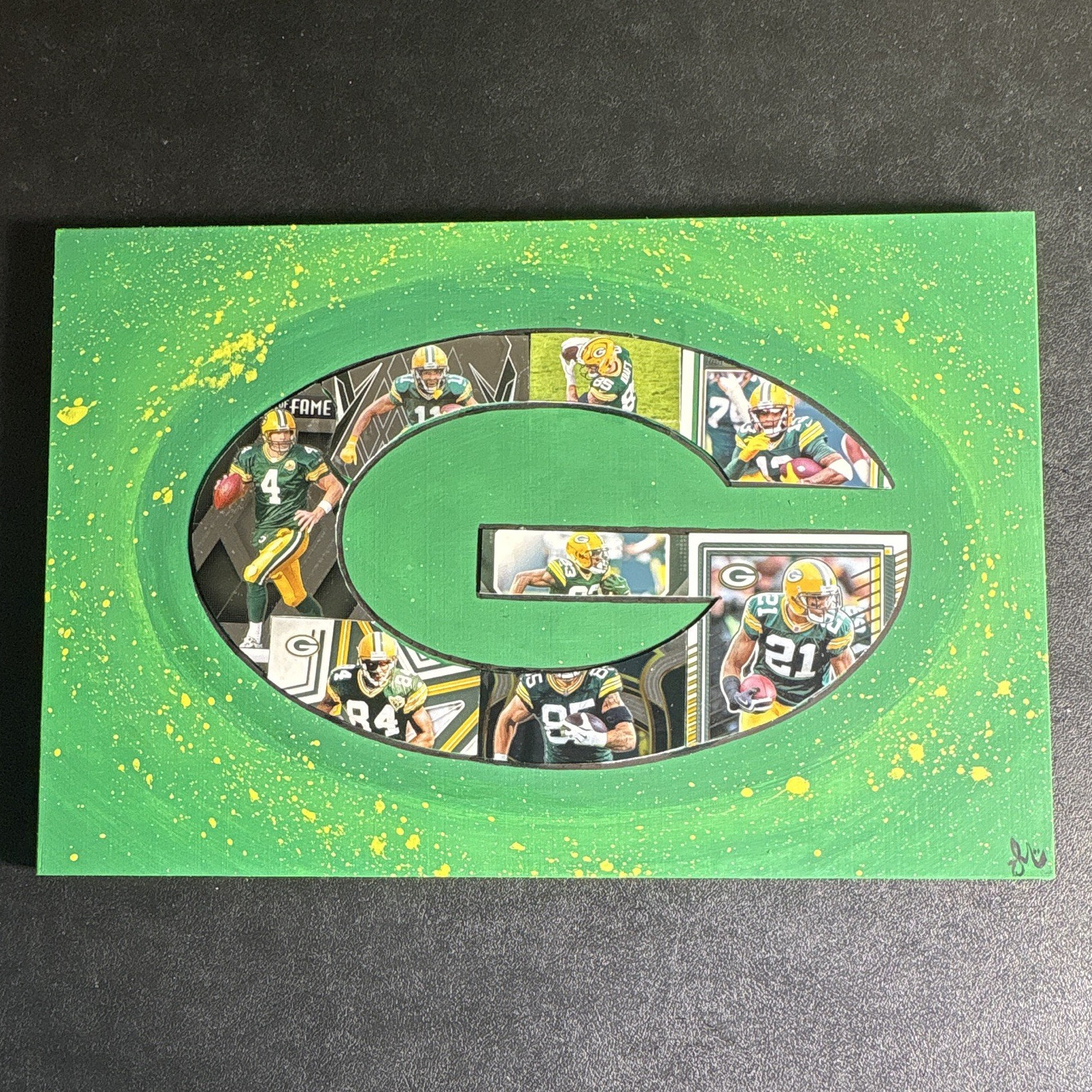 Green Bay Packers G Logo Pop Art. Real Cards. Hand Painted On Wood Canvas 1 of 1